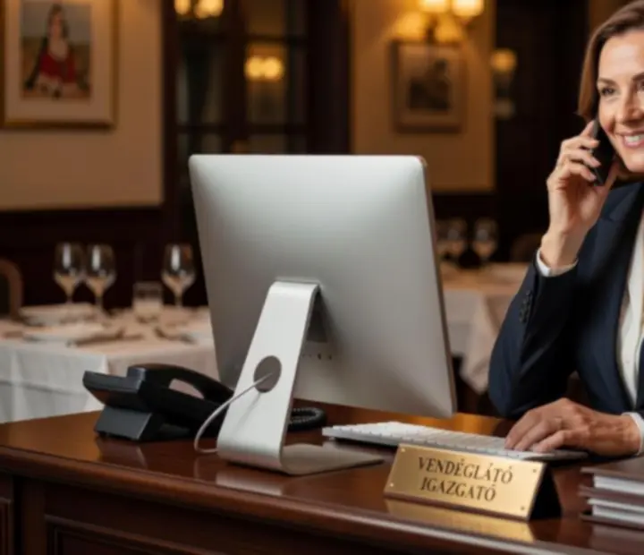 Éttermi concierge munkatárs élő chat beszélgetés közben egy vendéggel